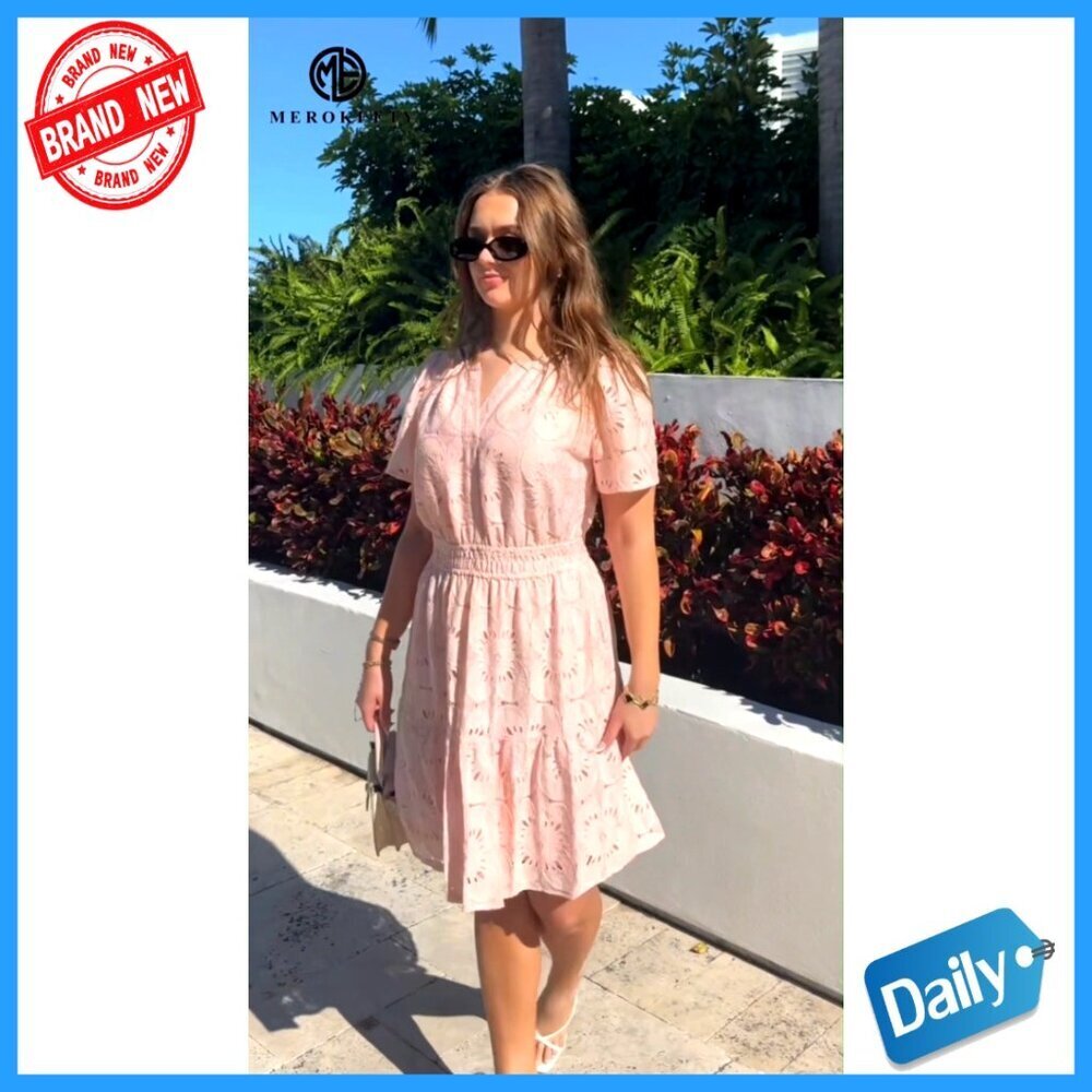 Lace Eyelet Mini Dress with Puff Sleeves and Side Pockets - Picture 7 of 7